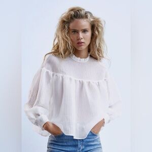 ZARA NWT ORGANZA BALLOON SLEEVES Blouse White See through